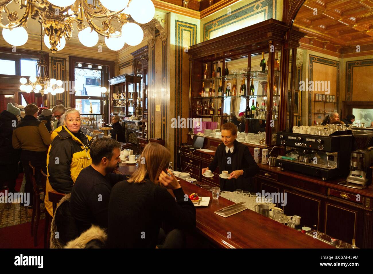 Cafe Demel Vienna interior, - people drinking coffee in the ornate Demel coffee House, Vienna Austria Europe Stock Photo