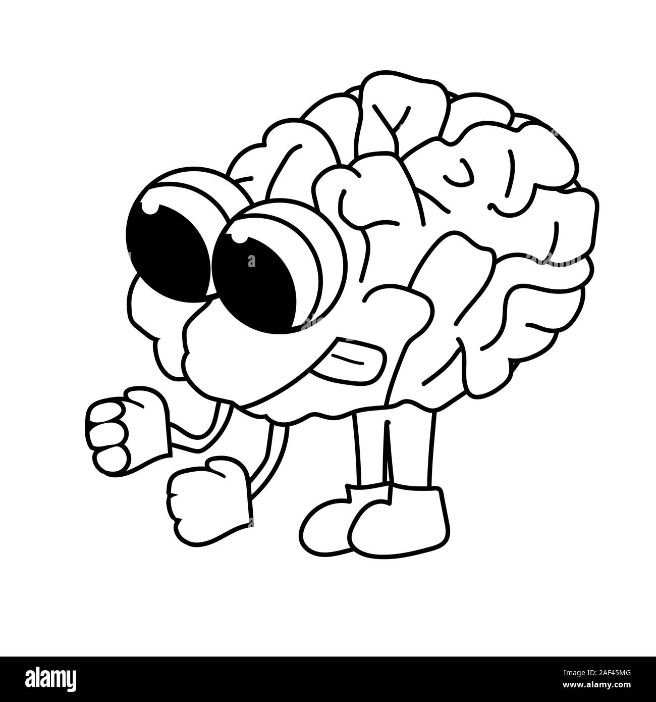 cute purposeful cartoon brain. Isolated outline stock vector illustration Stock Vector