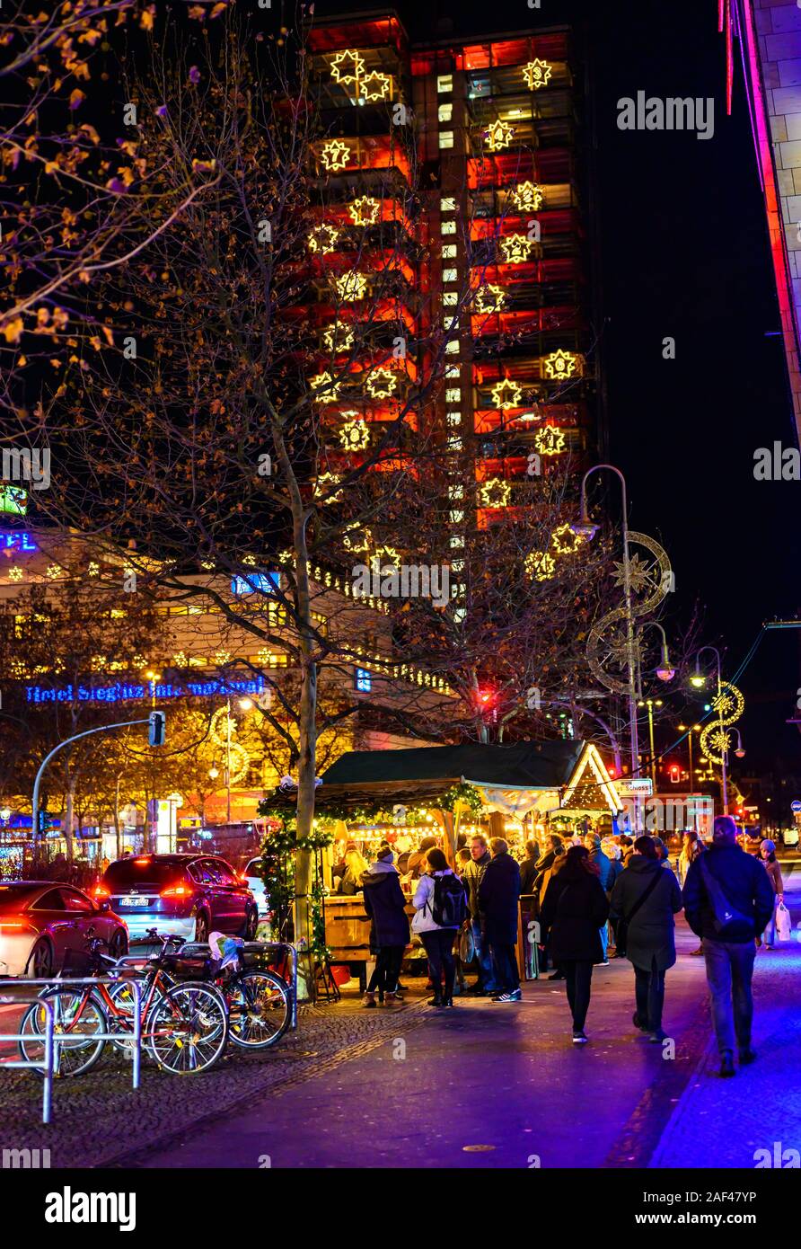 Berlin, Germany - December 12, 2019: Nocturnal street scene in a ...
