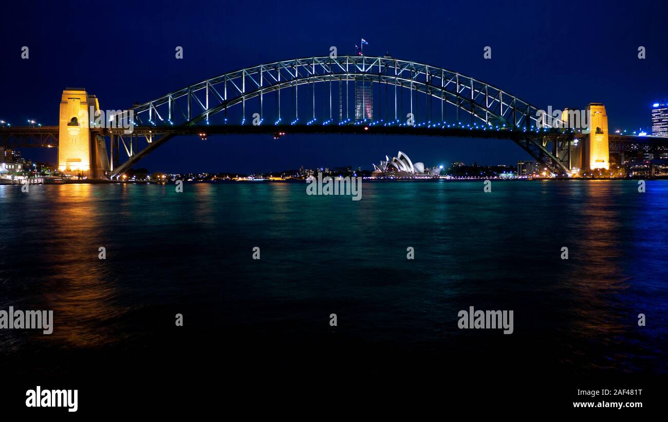Sydney Harbour Bridge and the Opera House at night, from Blues Point, North Shore, Sydney