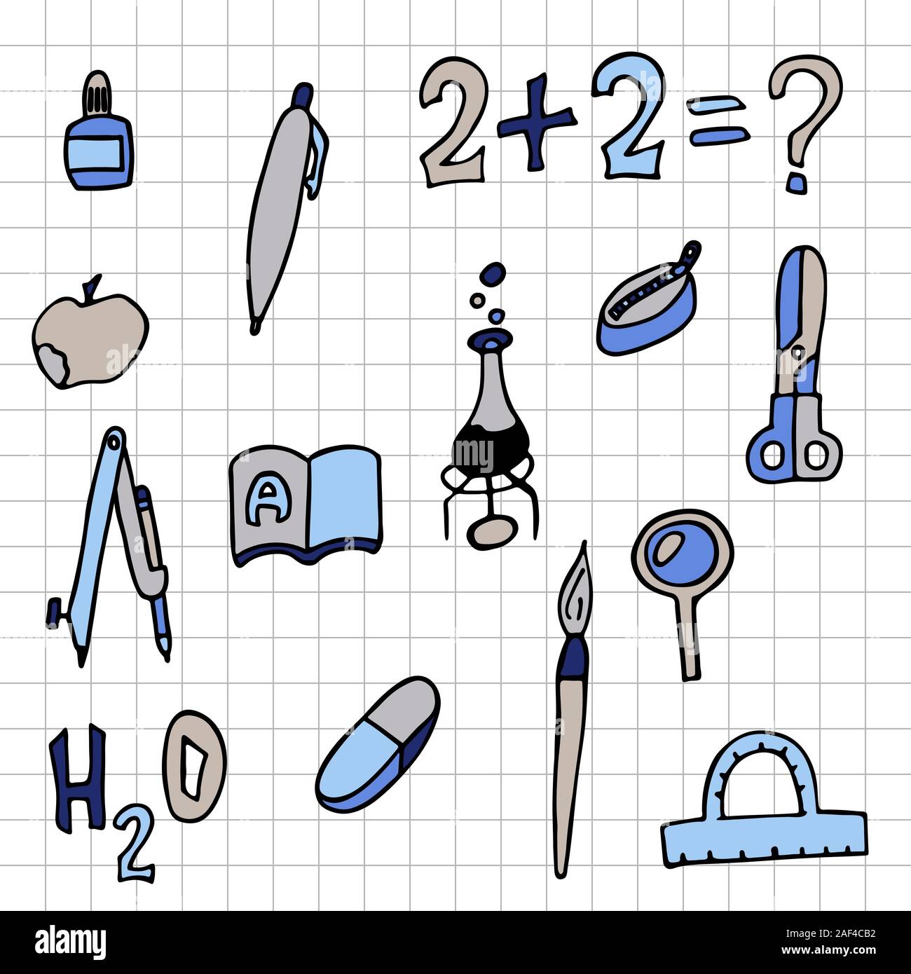 set of school things checkered sheet. doodle stock vector illustration ...