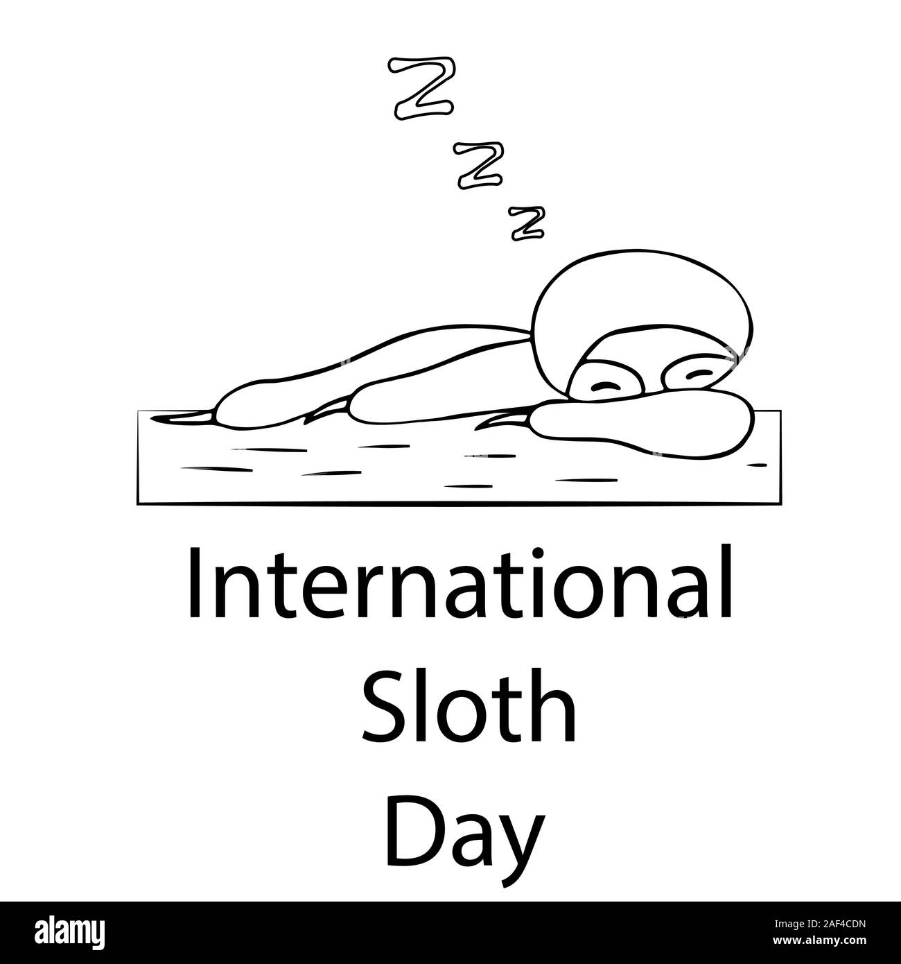 sloth sleeping on a tree. international sloth day 20 october. isolated stock outline vector illustration Stock Vector