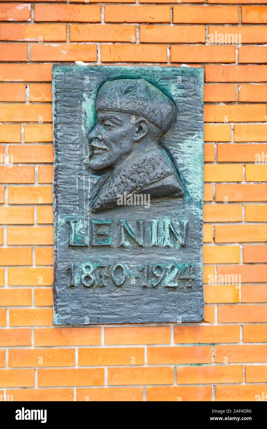 Memorial plaque to Vlarimir Ilyich Ulyanov Lenin, Memento Park, Szoborpark, Budapest, Hungary. December 2019 Stock Photo