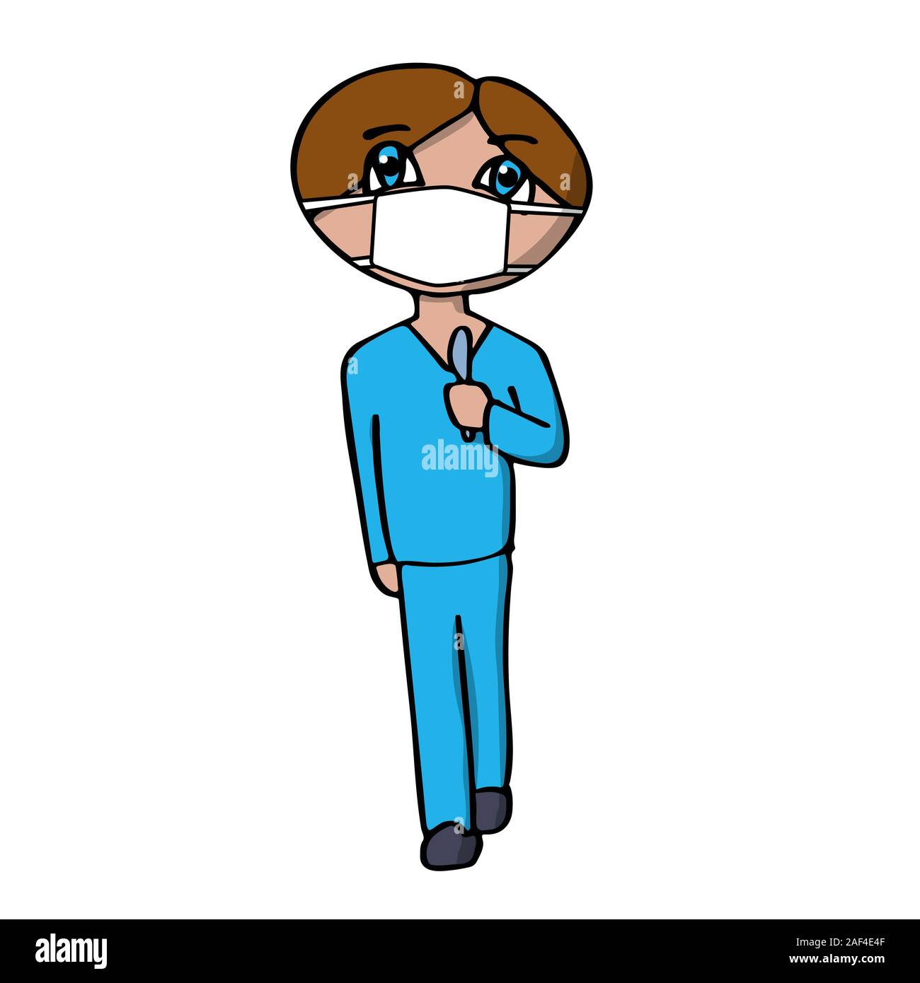 male surgeon in a mask with a scalpel in his hands. White background isolated cartoon stock vector illustration Stock Vector