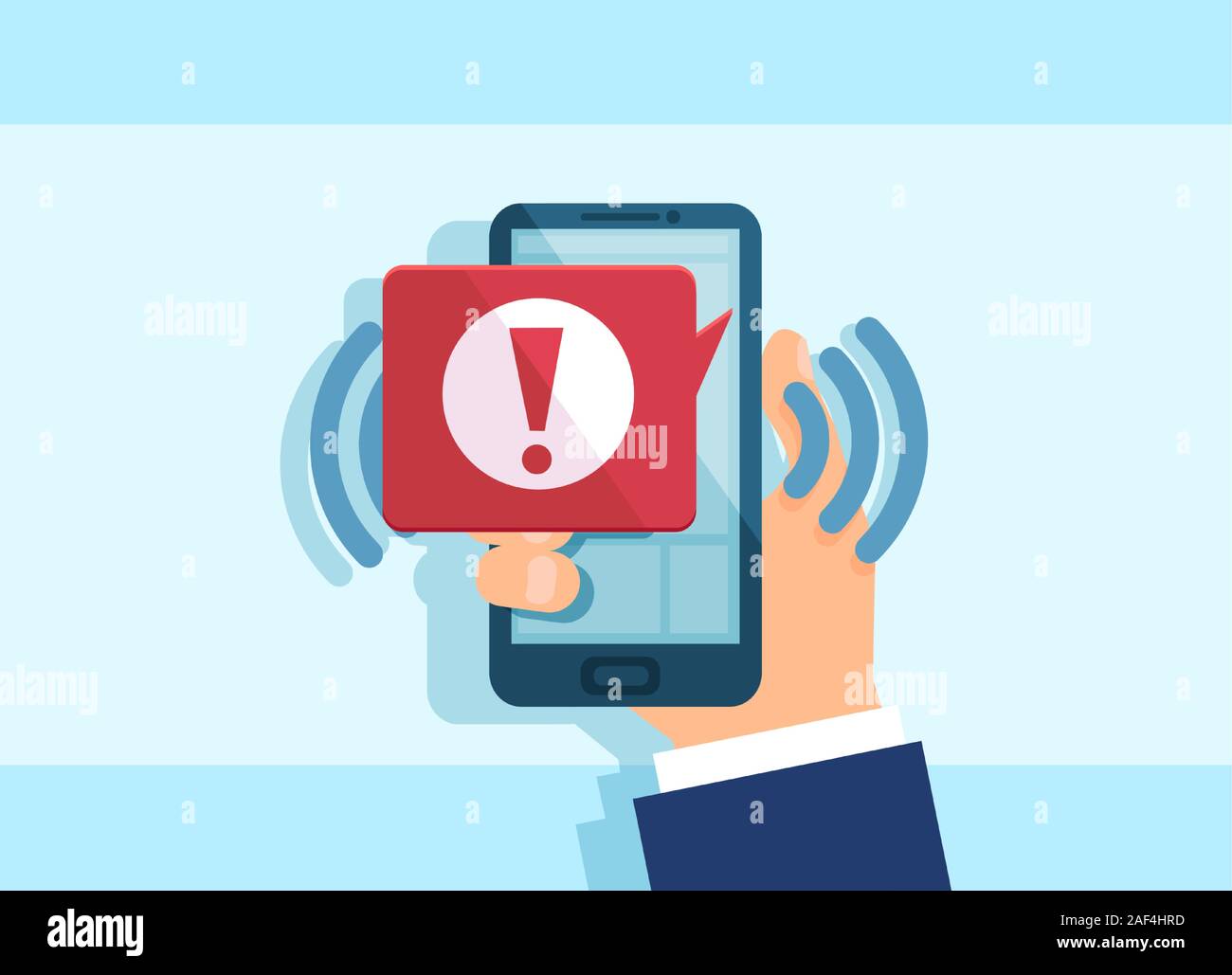 Vector of a hand holding a smartphone with a malware notification Stock Vector