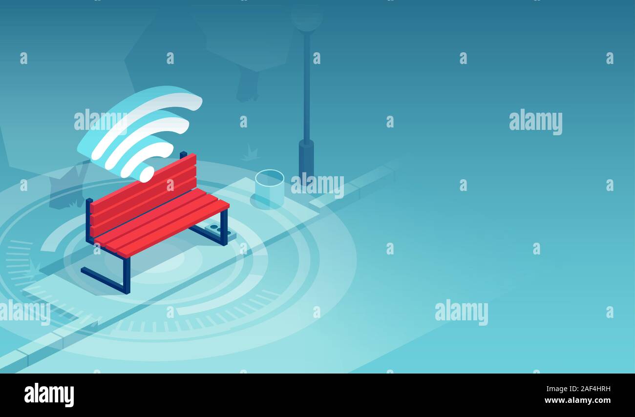 Free wireless service concept. Vector of a city bench with a wifi icon Stock Vector