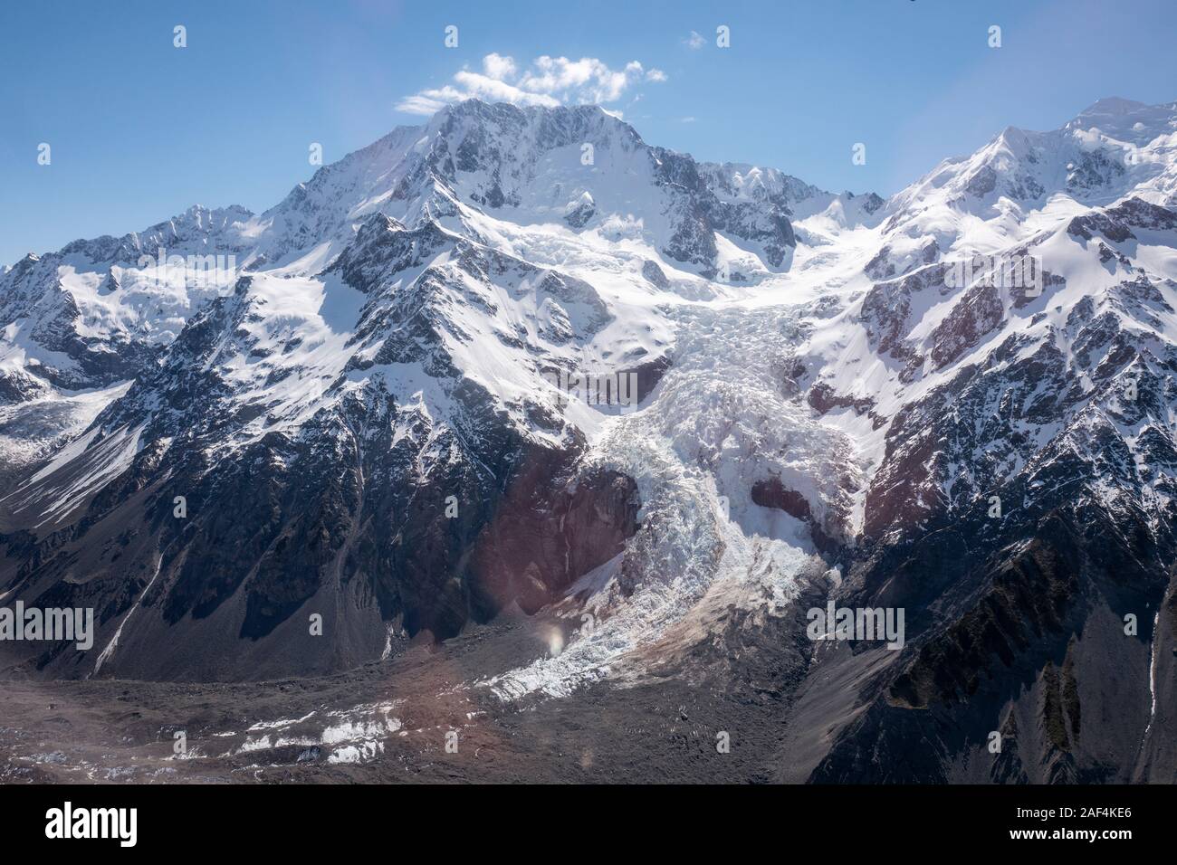 Mount Cook National Park glacier and glacial surroundings in Aoraki, South Island, New Zealand, Aotearoa Stock Photo