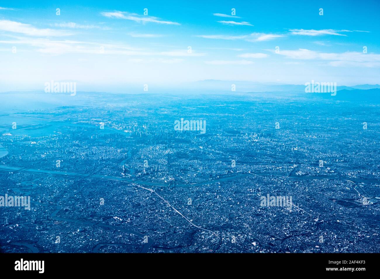Aerial view of Tokyo Bay and central Tokyo Stock Photo