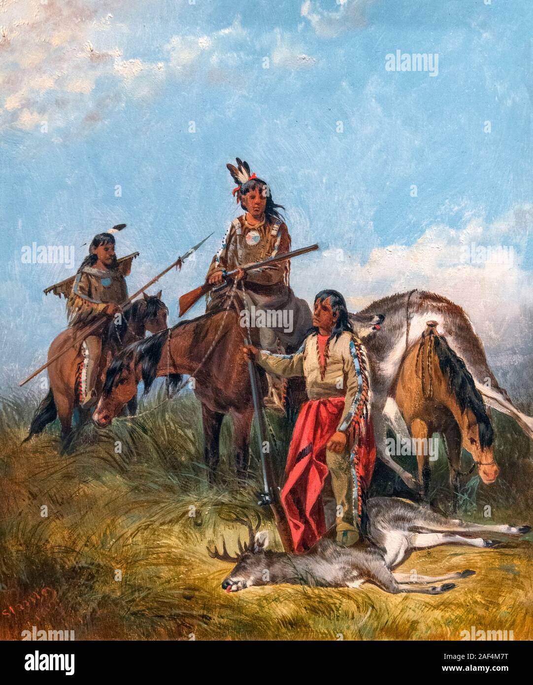 Indians Hunting by John Mix Stanley (1814-1872), oil on composition board, 1867 Stock Photo