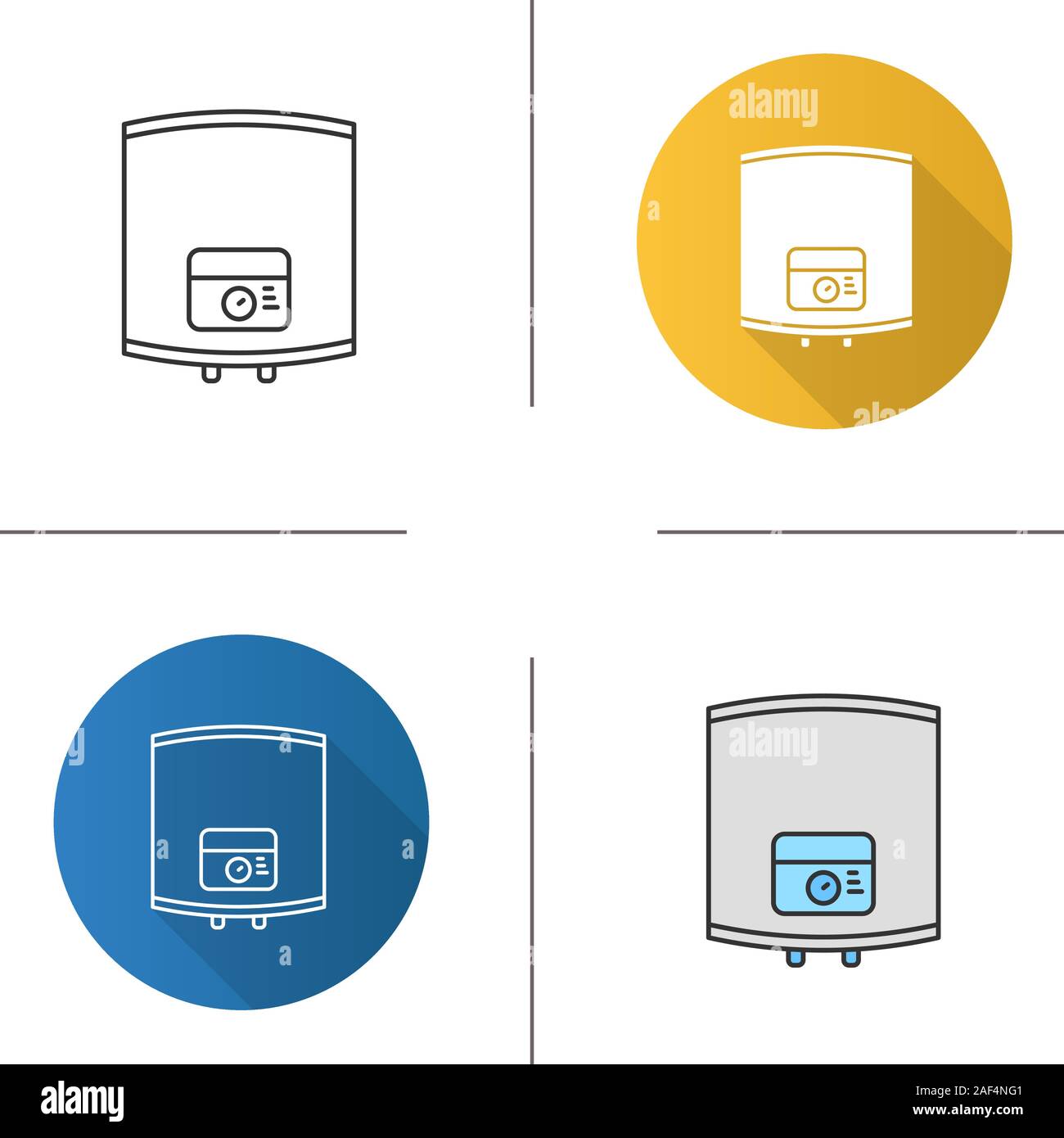 Home boiler icon. Flat design, linear and color styles. Heating water