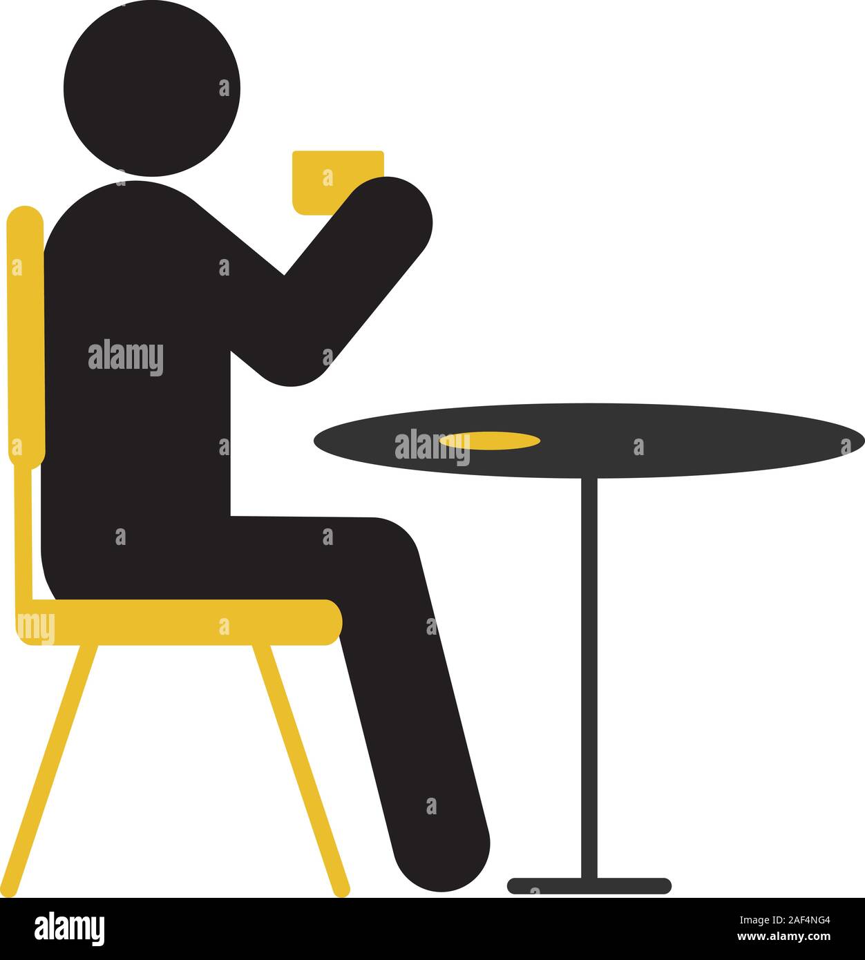 Man drinking coffee or tea at table silhouette icon. Cafe, restaurant
