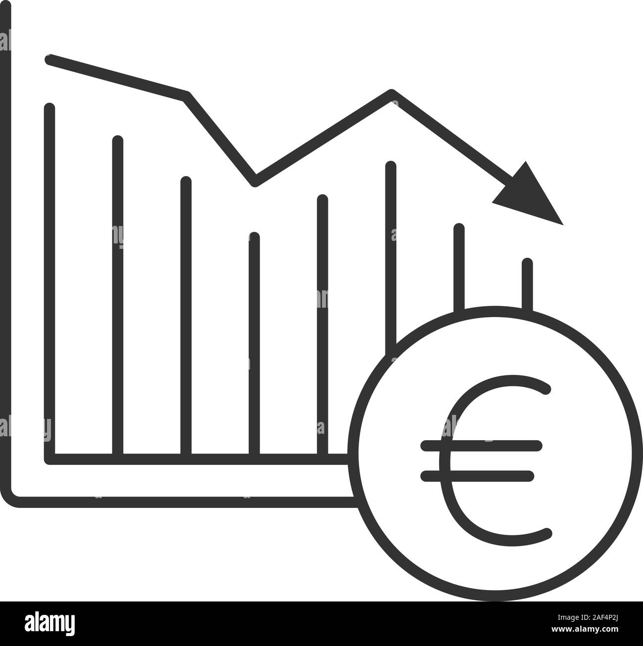 Euro falling linear icon. Statistics diagram with European currency ...