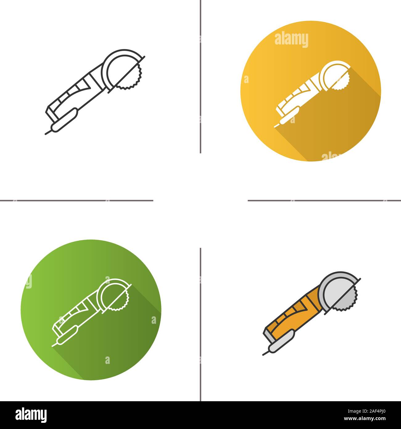 Angle grinder machine icon. Flat design, linear and color styles. Isolated vector illustrations Stock Vector
