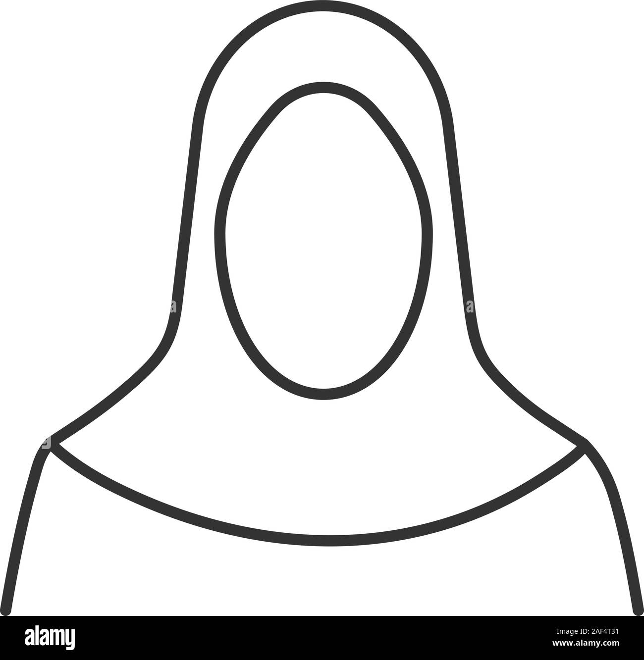 Muslim woman silhouette linear icon. Muslim traditional clothes. Thin line illustration. Islamic culture. Hijab. Contour symbol. Vector isolated outli Stock Vector