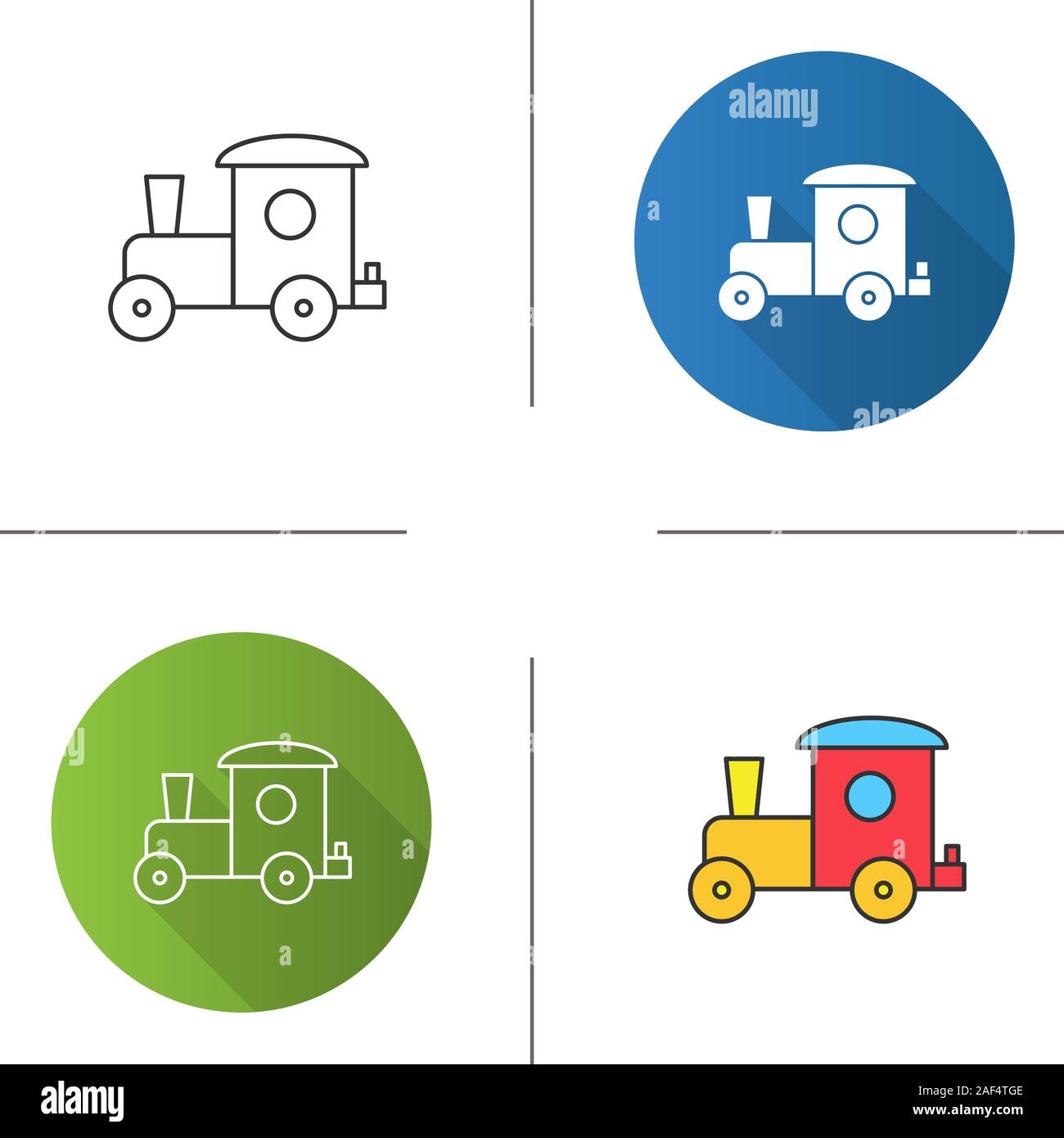 Toy train icon. Flat design, linear and color styles. Isolated vector illustrations Stock Vector