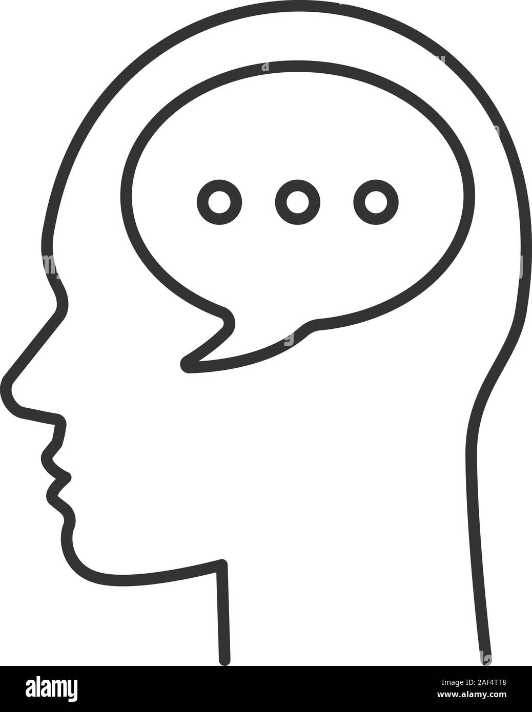Human head with speech bubble linear icon. Thinking. Thin line