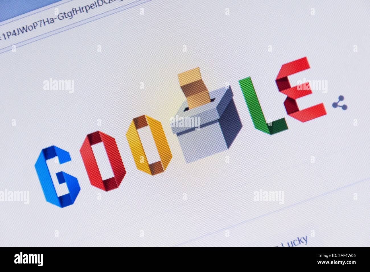 Google search engine on general election day with voting box, laptop screenshot, UK Stock Photo