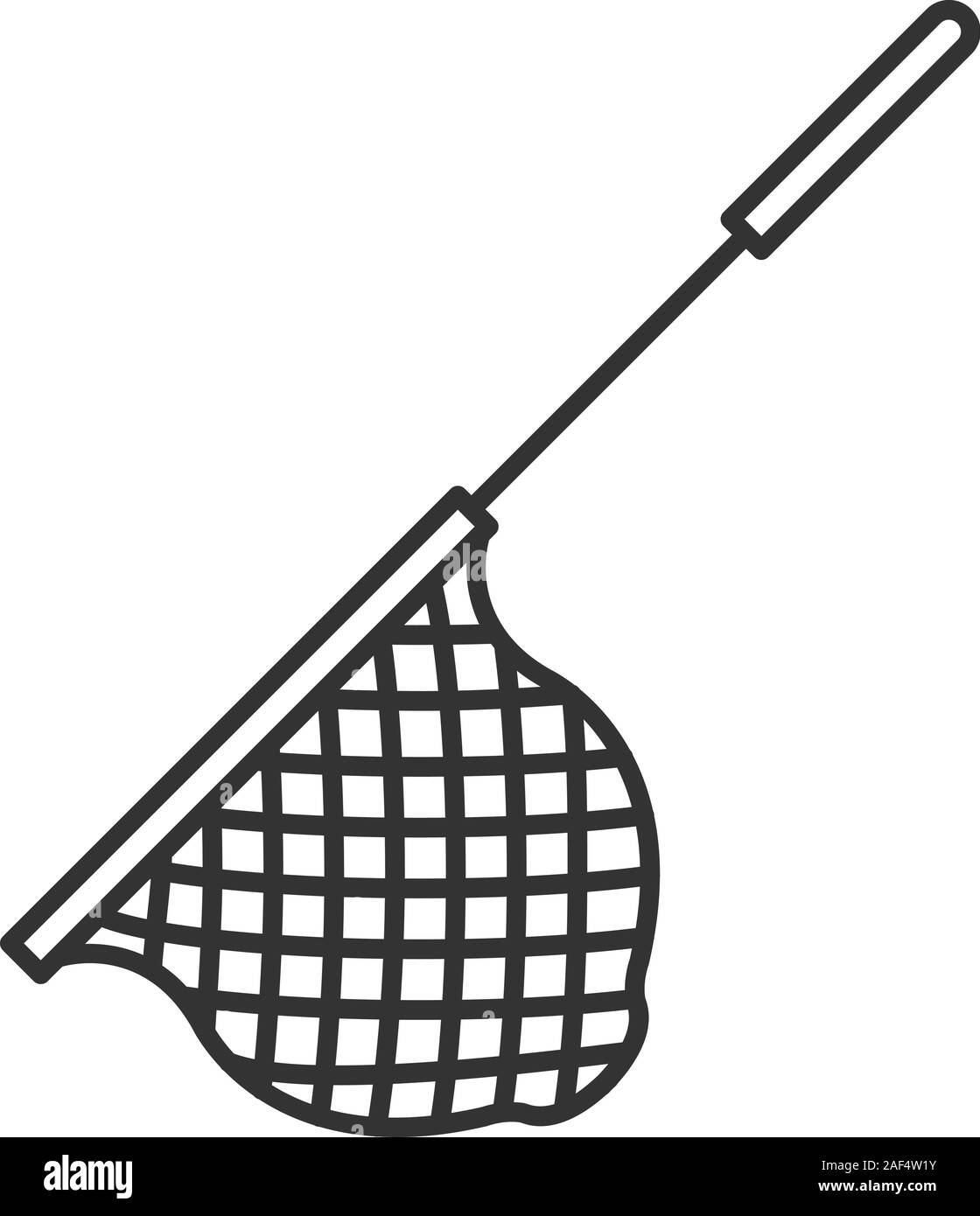 Scoop net linear icon. Thin line illustration. Fishing gear. Hoop