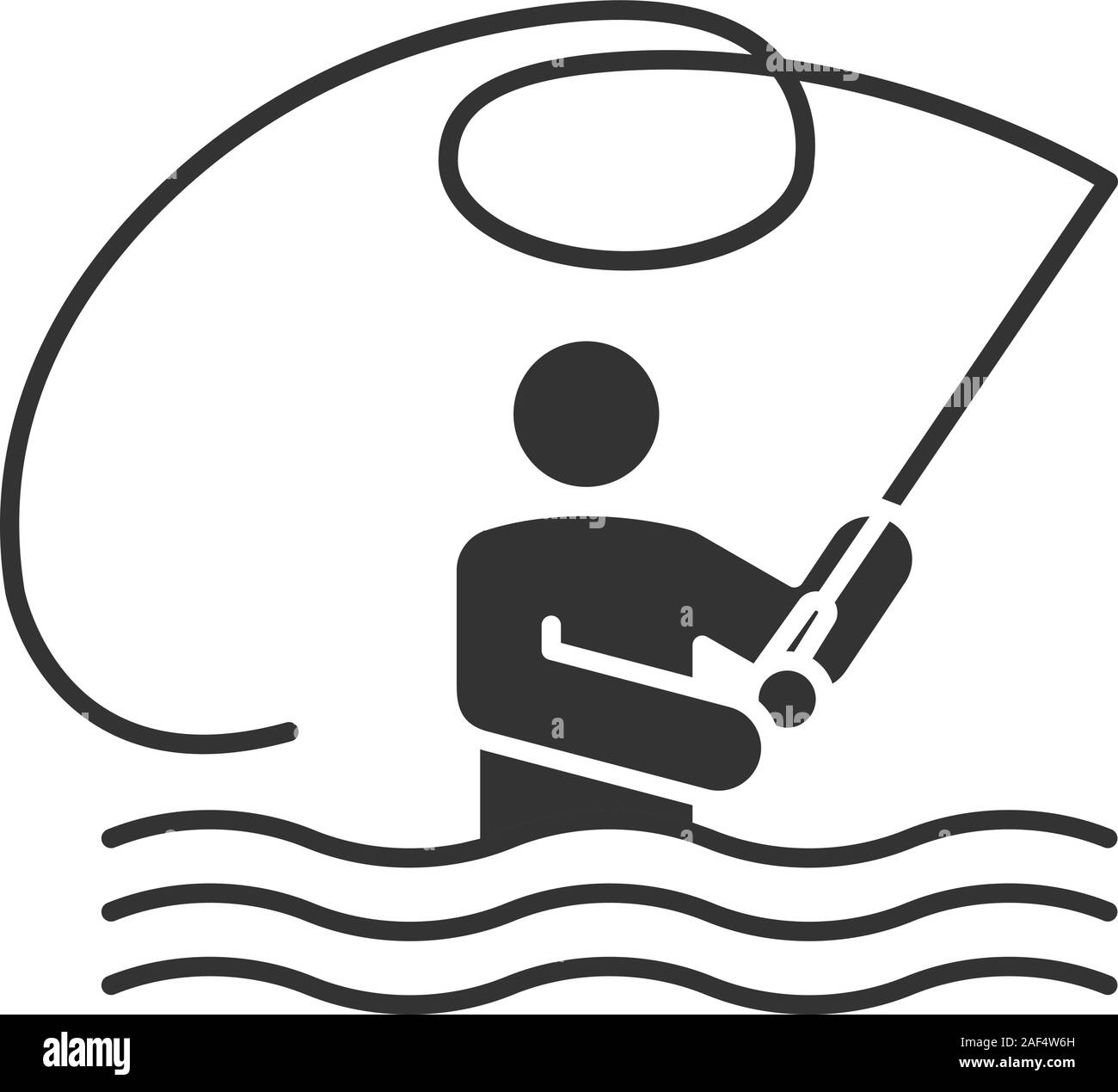 Fly fishing glyph icon. Fisherman. Man with fishing rod