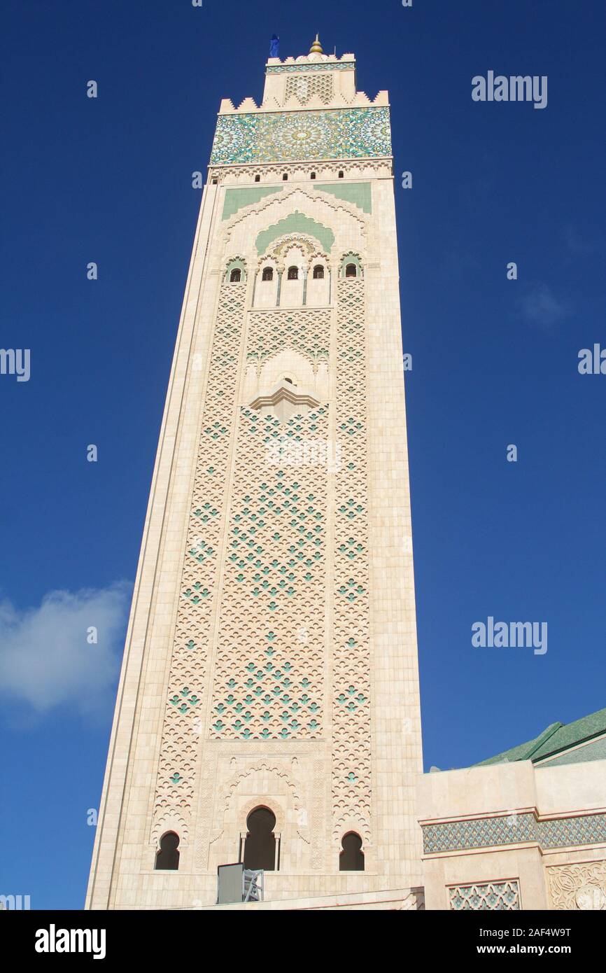 Minaret of the Hassan II Mosque - Africa's largest mosque - Casablanca, Morocco Stock Photo