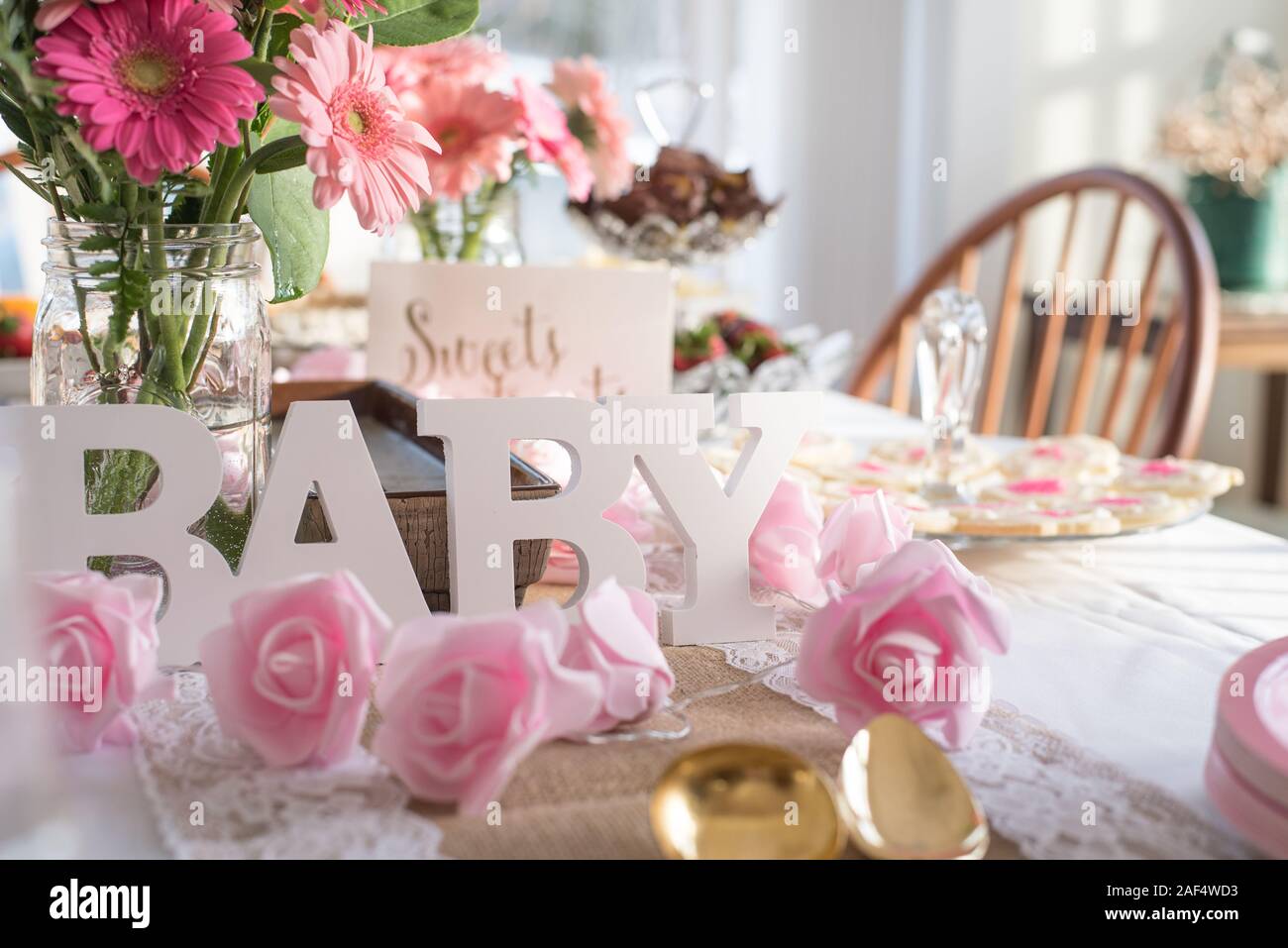 rose gold baby shower table decorations