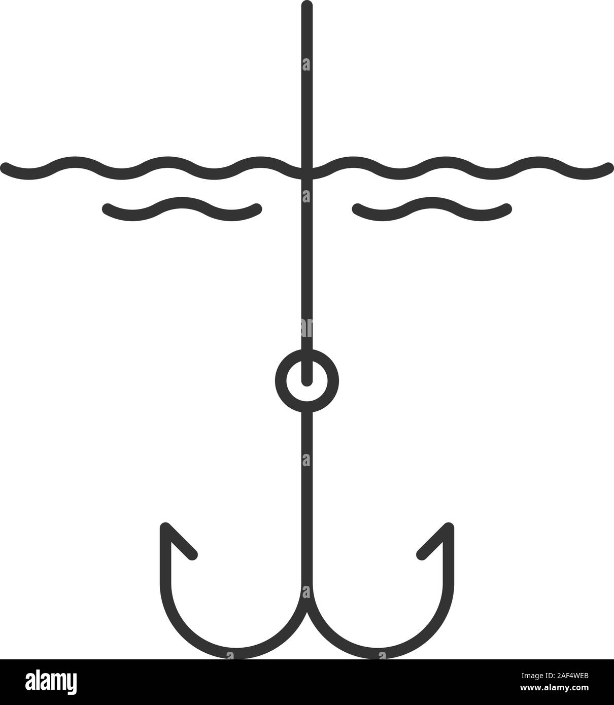 Hook in water linear icon. Thin line illustration. Fishhook
