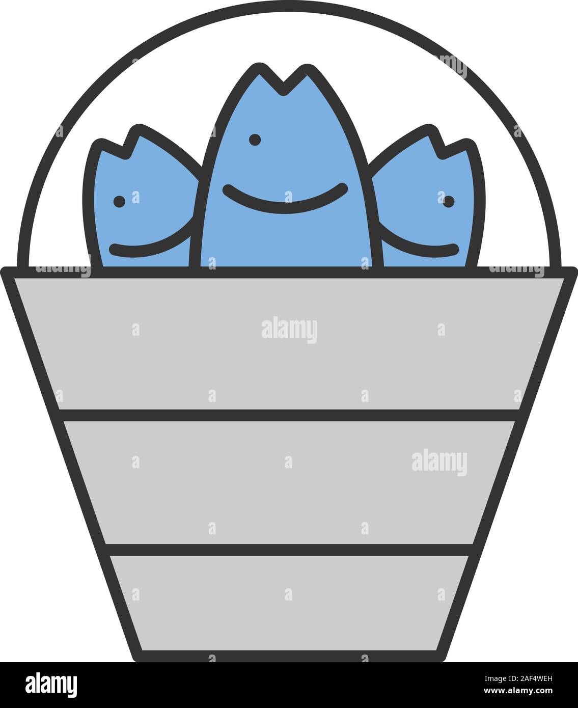 Bucket with fish color icon. Fishing catch. Isolated vector