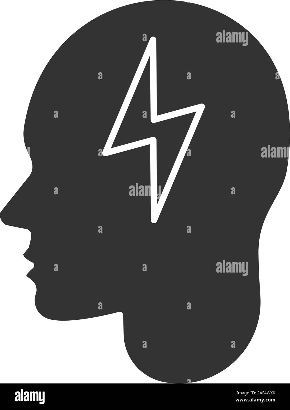 Human head with lightning bolt glyph icon. Artificial intelligence.  Silhouette symbol. Brain charging. Negative space. Vector isolated  illustration Stock Vector Image & Art - Alamy