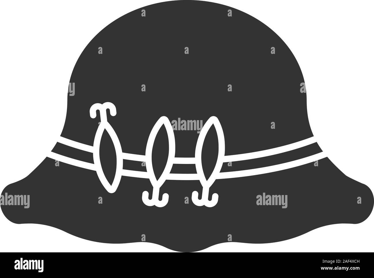 Fisherman hat with hooks glyph icon. Fishing equipment. Silhouette symbol. Negative space. Vector isolated illustration Stock Vector