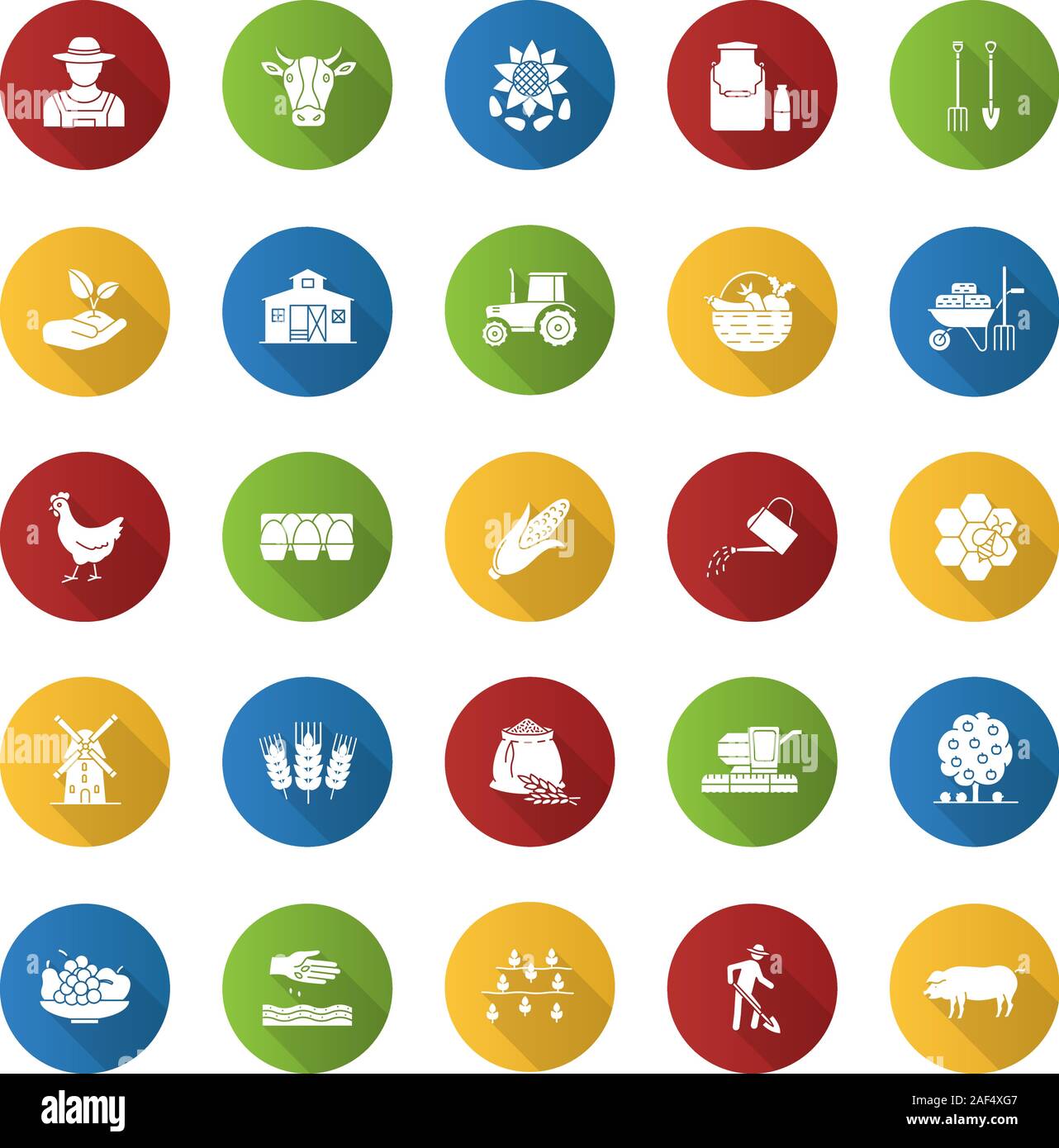 Agriculture flat design long shadow glyph icons set. Farming ...