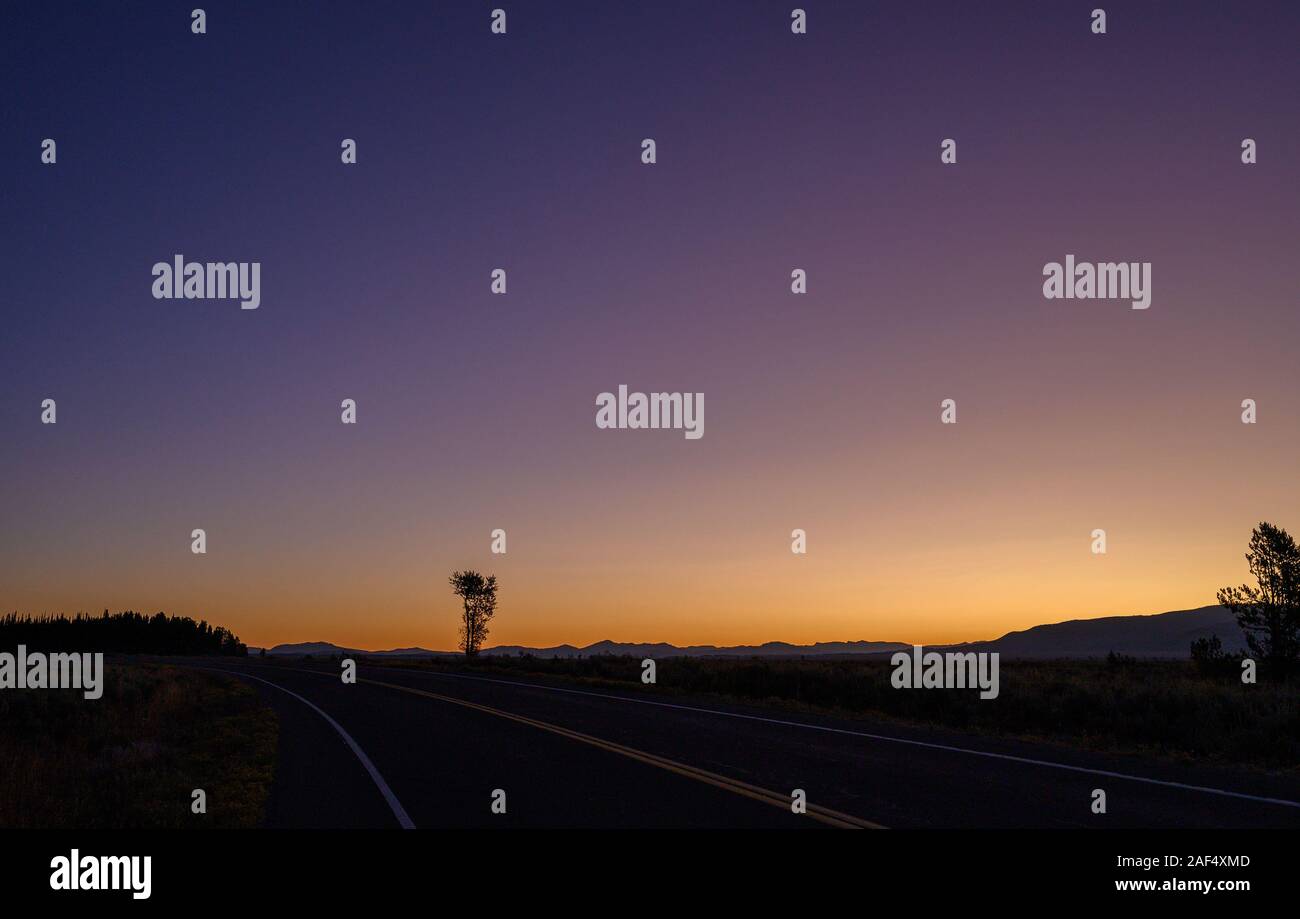 Sunrise in Grand Teton National Park near Windy Point Turnout. Stock Photo