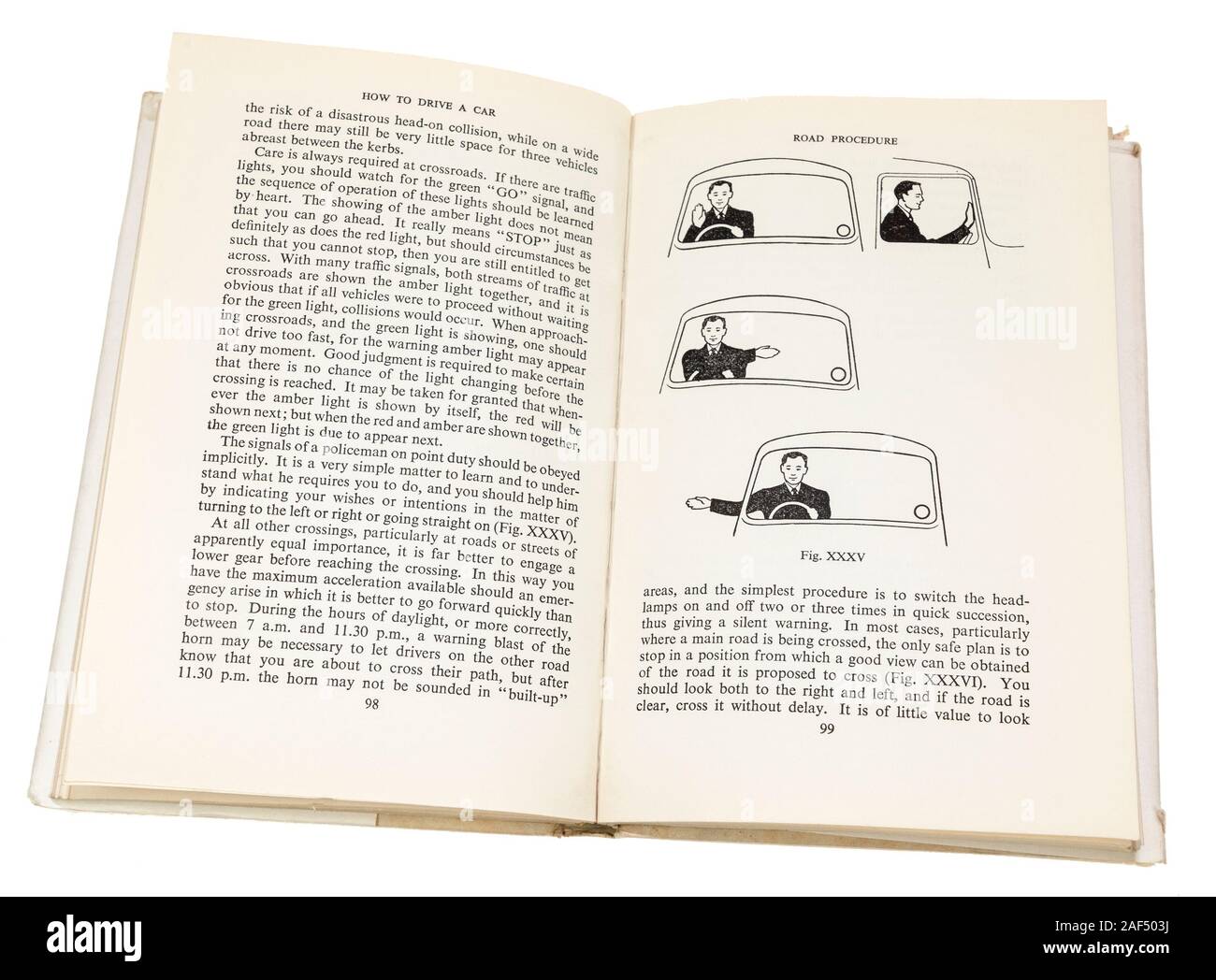 Hand signal instructions in How to Drive a Car instruction book by the British School of Motoring, 1950 Stock Photo