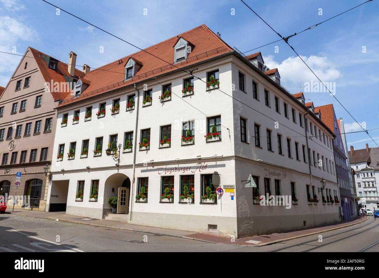 Typical ornate architecture (Hotel Augsburger Hof) in Augsburg, Bavaria