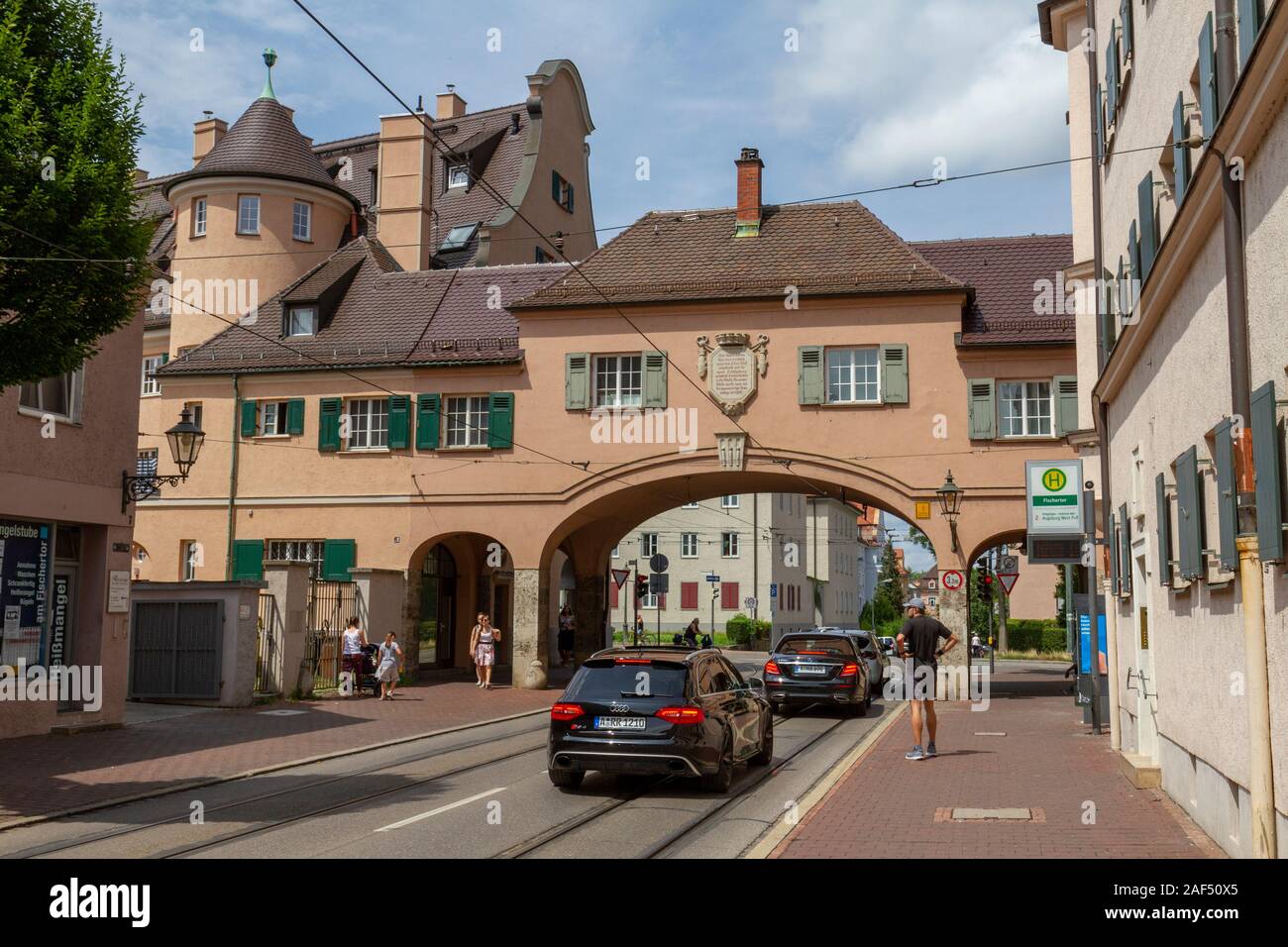Fischertor (previously Fischertörlein )is a city gate of the former ring wall in Augsburg, Bavaria, Germany. Stock Photo