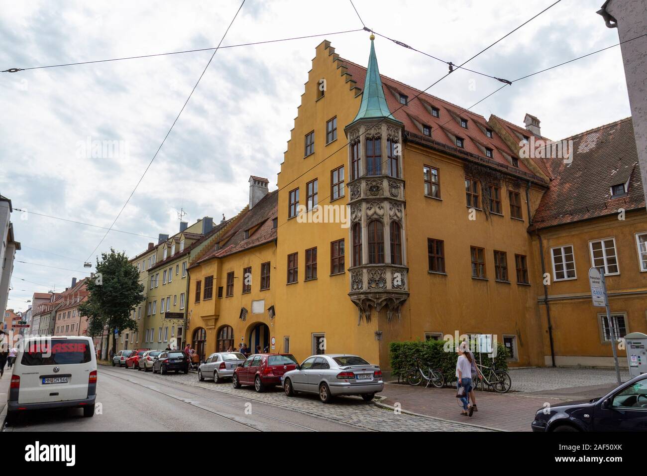 Main entrance to the Fuggerei, a walled enclave within the city of Augsburg, Bavaria, Germany. Stock Photo