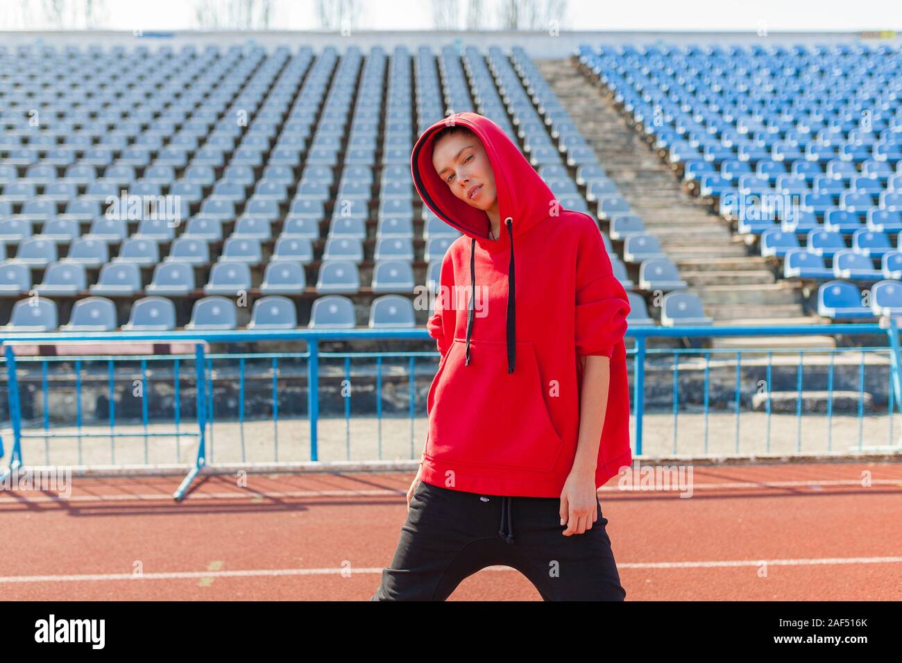 Portrait of a beautiful Caucasian girl athlete on a summer morning