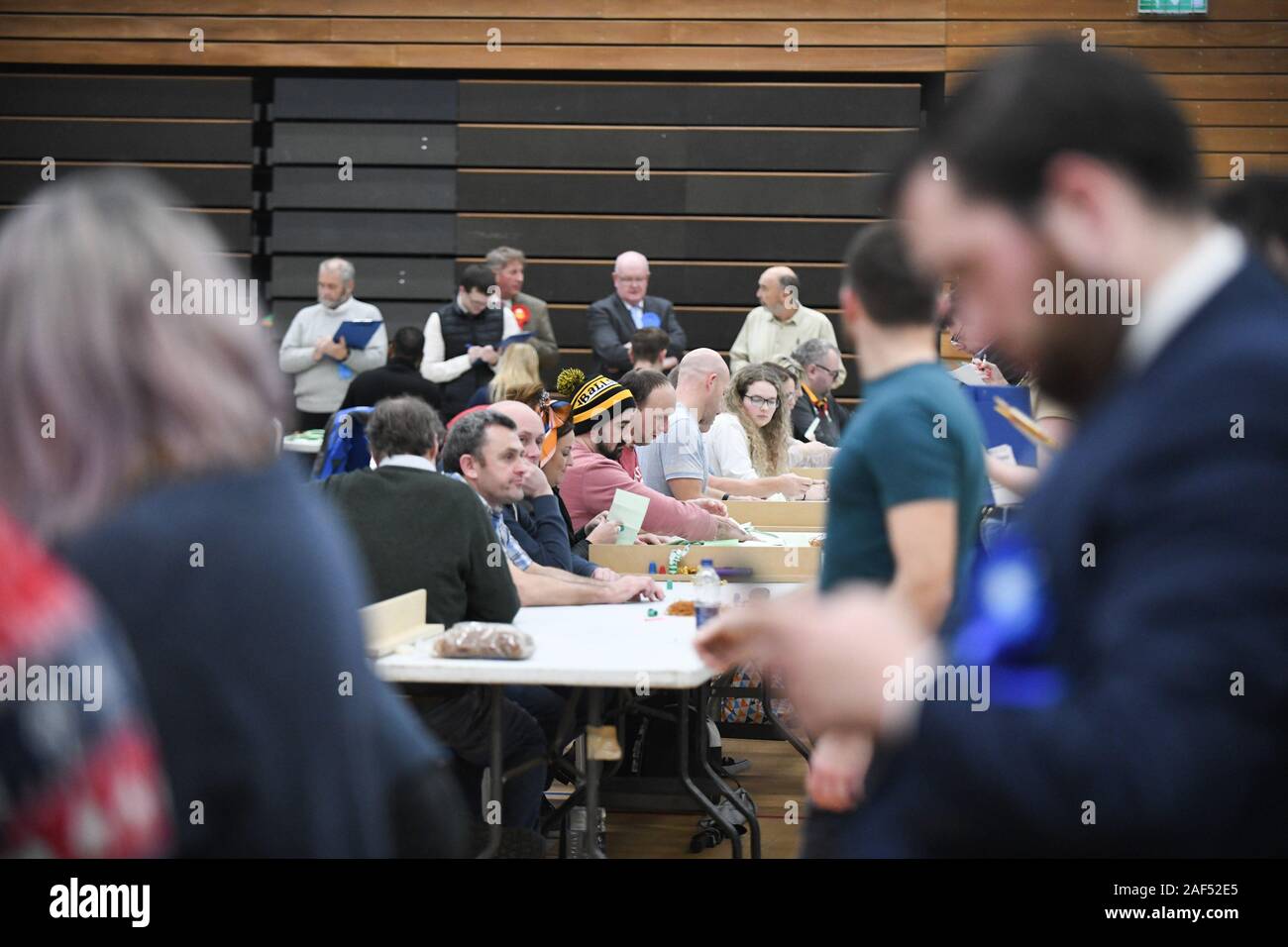 Swansea, Wales, UK. Thursday 12th December 2019 Votes are counted in Swansea, South Wales after polls close in the 2019 UK General election. Staff will process votes from Swansea East, Swansea West and the very closely fought Gower. Credit : Robert Melen/Alamy Live News. Stock Photo