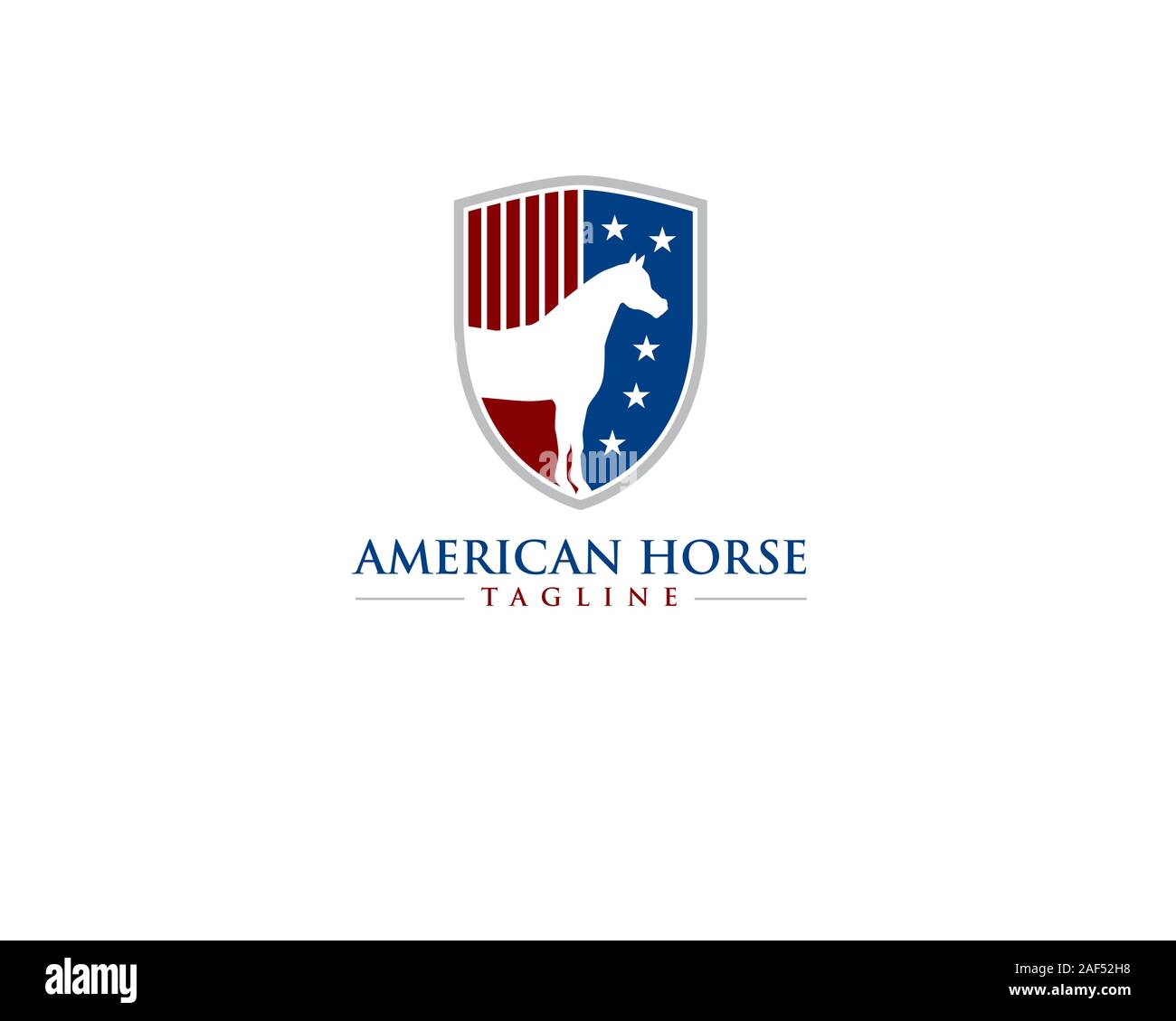 american flag stripes and star with horse or equine on crest or shield Stock Vector