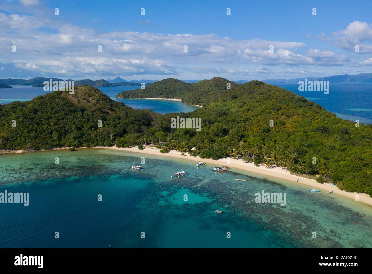 Aerial view of Island Hopping destination known as Coco Beach,Coron,Palawan,Philippines Stock Photo