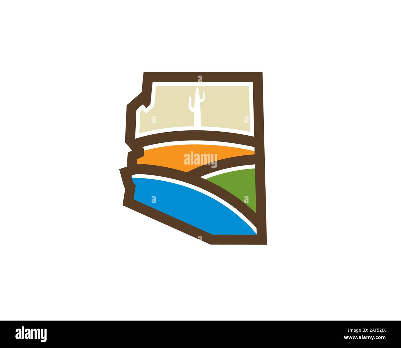 arizona map with valley hill cactus desert plant Stock Vector