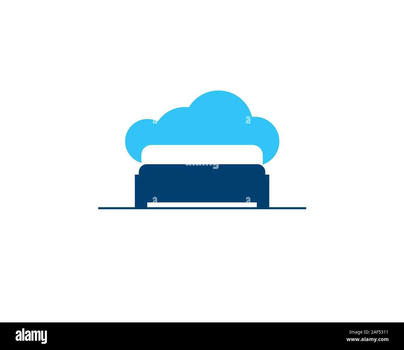 bed with cloud behind headbed to symbolize nice sleeping like in the air Stock Vector