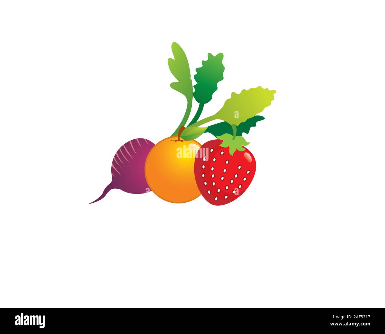beets orange strawberry fresh fruits on farmer market Stock Vector