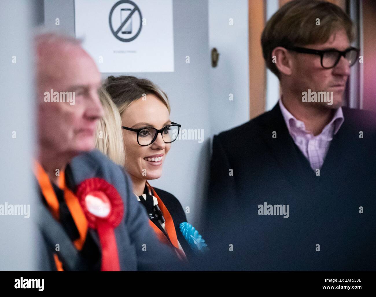 Michelle Dewberry The Former Winner Of The Apprentice And Brexit Party Candidate For Hull West Hessle Alongside Simon Jordan Right On The Counting Floor At The Guildhall In Hull As Ballot