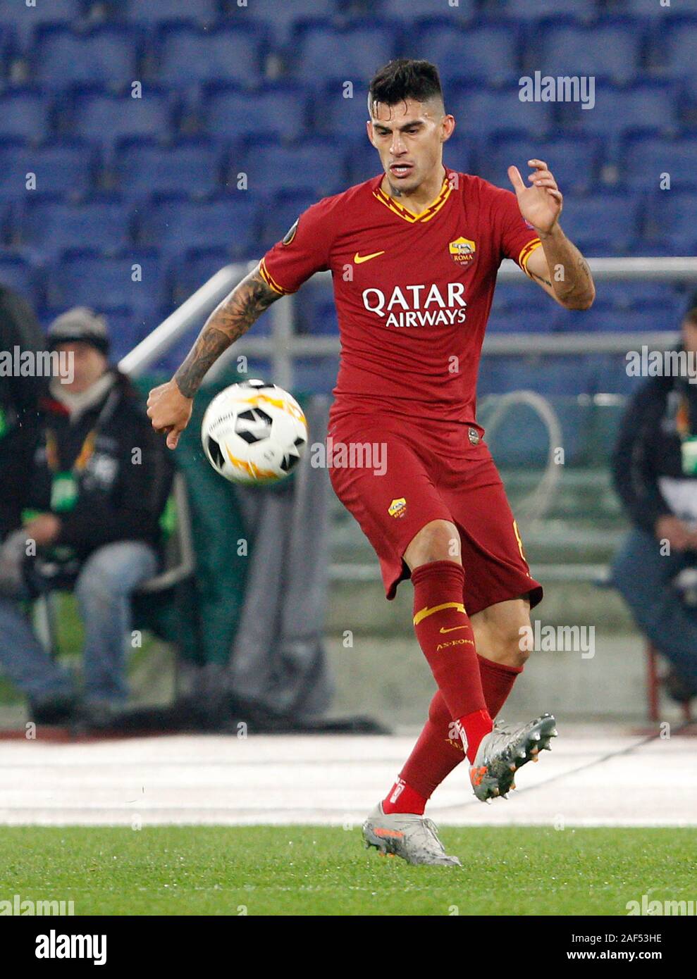 Rome, Italy, 12th December, 2019. RomaÕs Diego Perotti in action during the  Europa League group J soccer match between Wolfsberger AC and Roma at the  Olympic Stadium. Roma drawed 2-2 against Wolfsberg