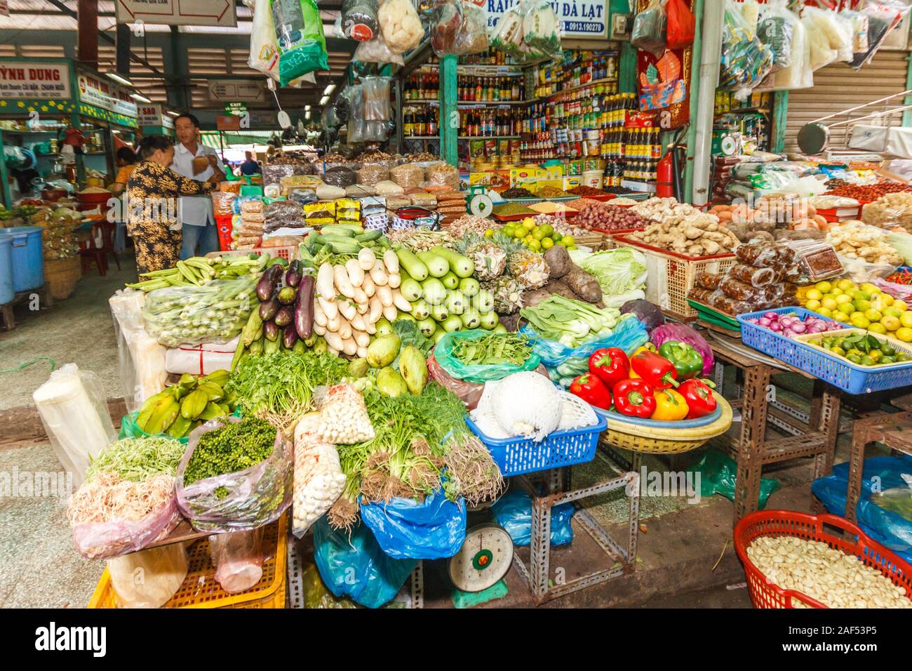 Ho Chi Minh City, Vietnam - October 30th 2013:  Vegetables on a stall on Cholon Market. This is the Chinese area of the city. Stock Photo