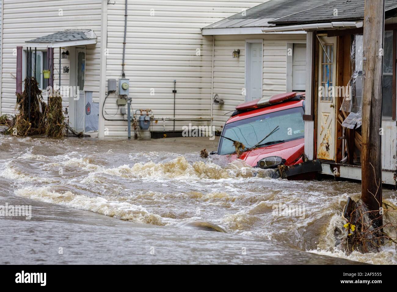 November 1, 2019: Flooding in the village of Dolgeville, Herkimer County, New York, USA. A life was lost, Dolgeville was declared a disaster area. Stock Photo