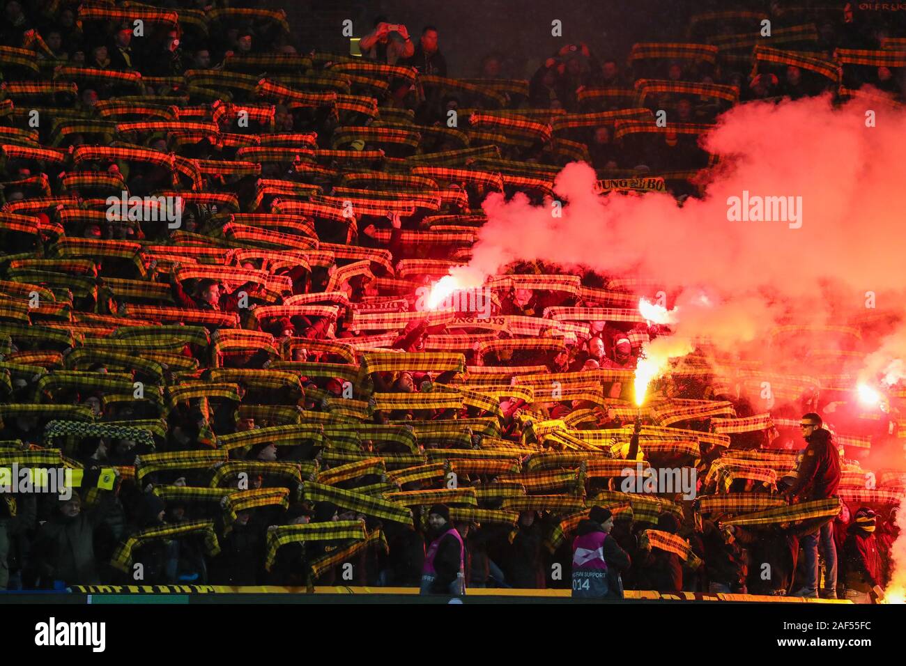 Glasgow, UK. 12 December 2019. Glasgow Rangers played the sixth and final Group G fixture in the UEFA Europa League at Ibrox, their home stadium against the Swiss team BSC Young Boys. The final score was a 1 -1 draw with the  Rangers goal scored by Alfredo Morelos and that was enough for  Rangers to progress to the next round Credit: Findlay / Alamy News Stock Photo