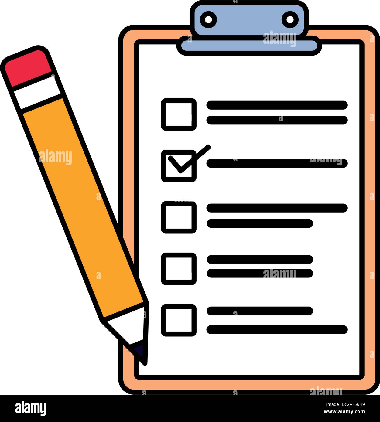 clipboard with paper sheets and pencil on white background vector ...