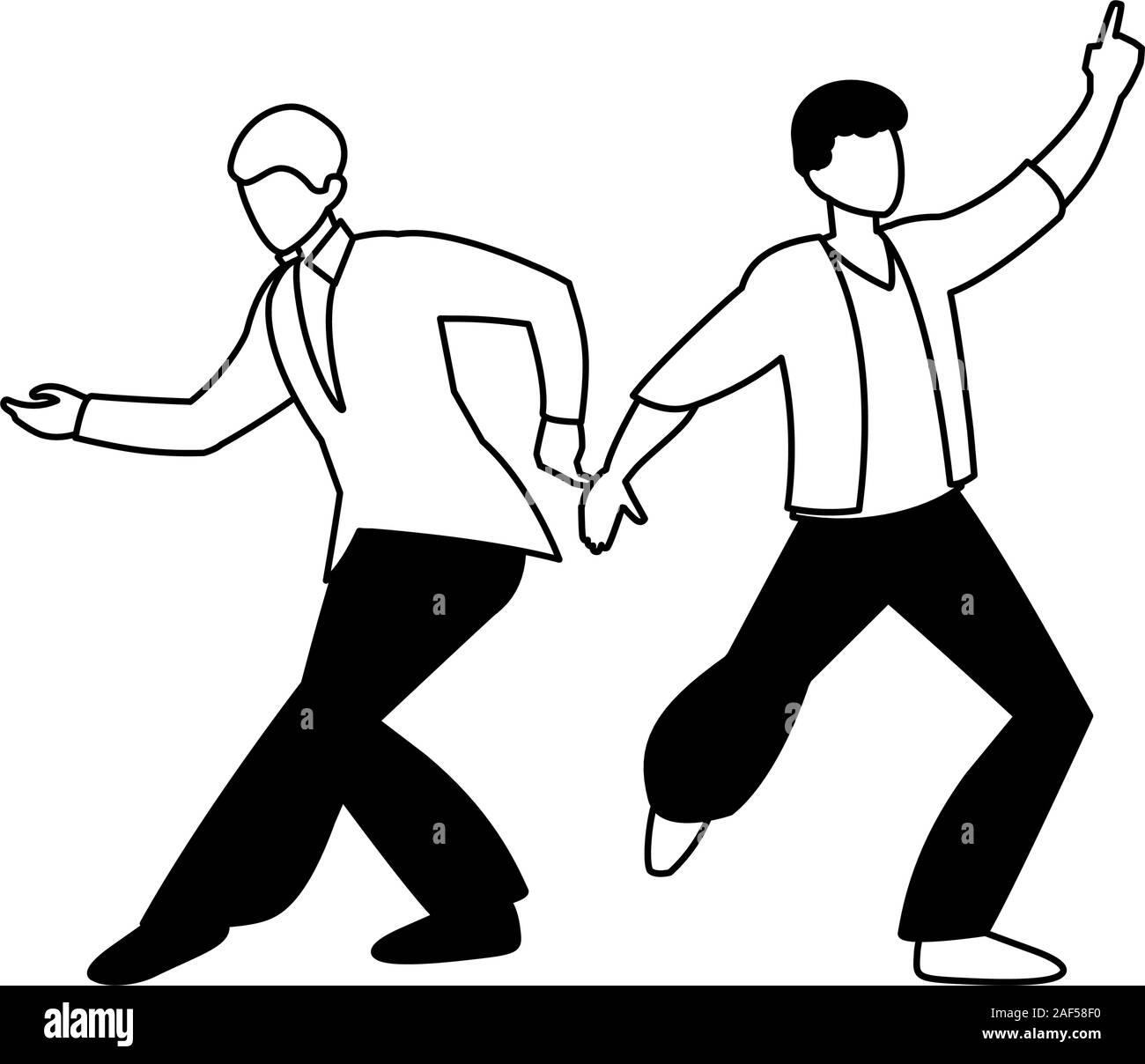 silhouette of men in pose of dancing on white background vector ...