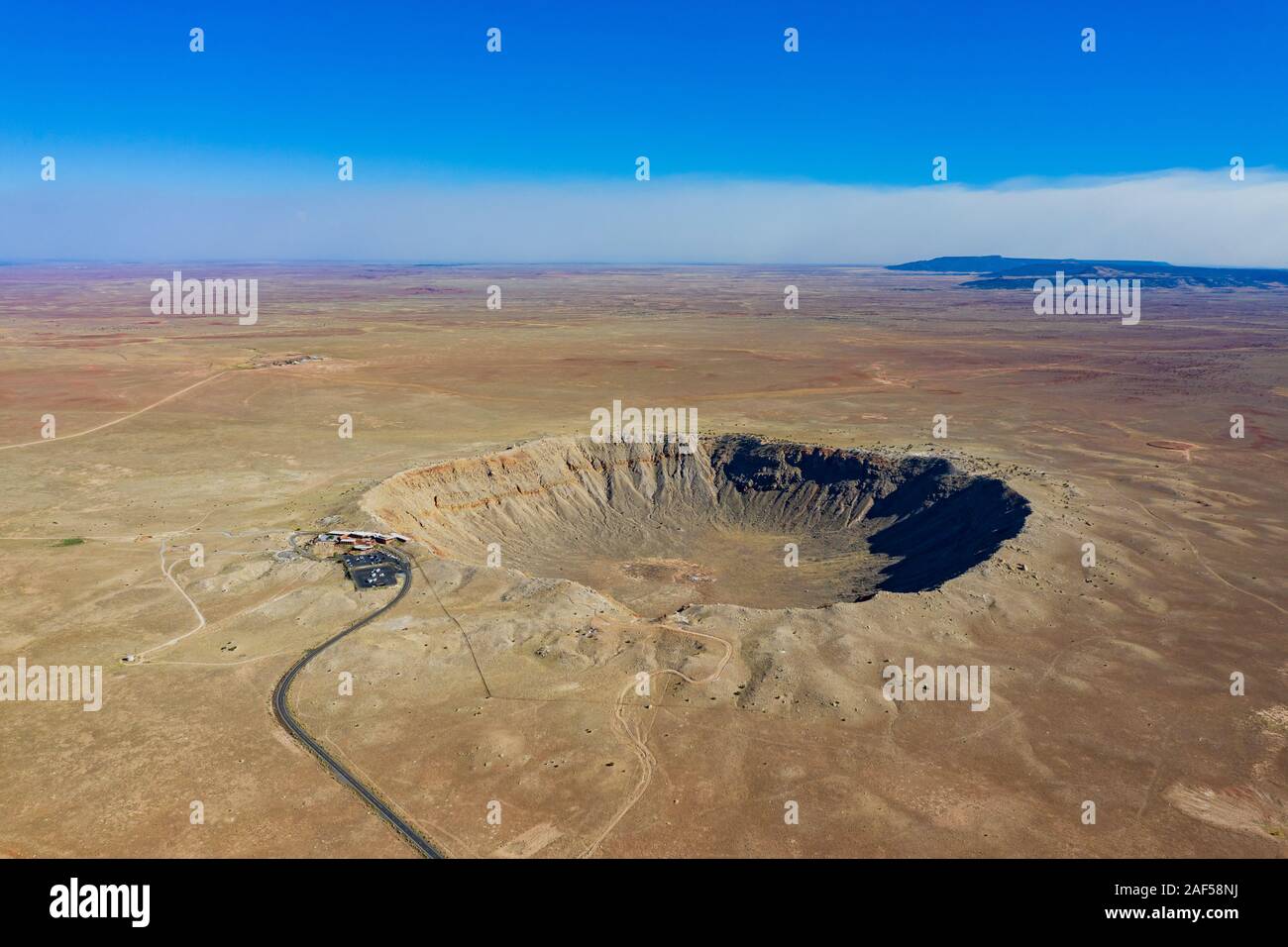 Aerial view of the Meteor Crater Natural Landmark at Arizona Stock Photo